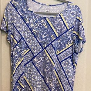 Westport blouse with blue & yellow design
